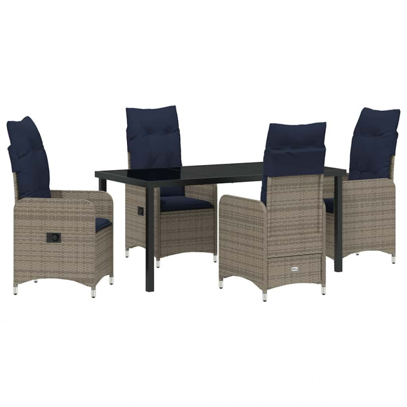 Zestaw stół i krzesła z poduszką 5 pcs Szary Rattan PE