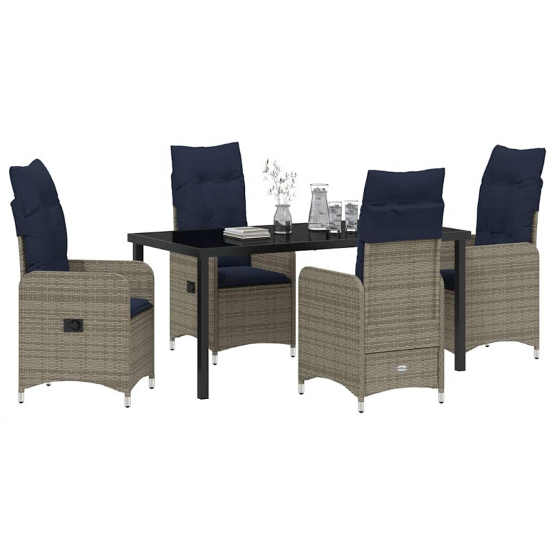Zestaw stół i krzesła z poduszką 5 pcs Szary Rattan PE