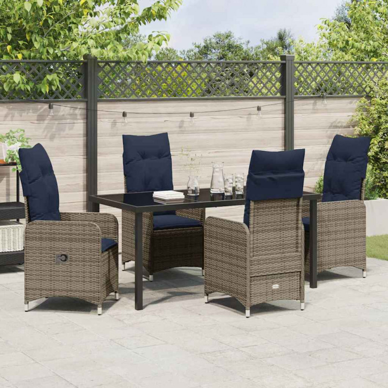 Zestaw stół i krzesła z poduszką 5 pcs Szary Rattan PE