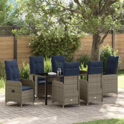 Zestaw stół i krzesła z poduszką 7 pcs Szary Rattan PE