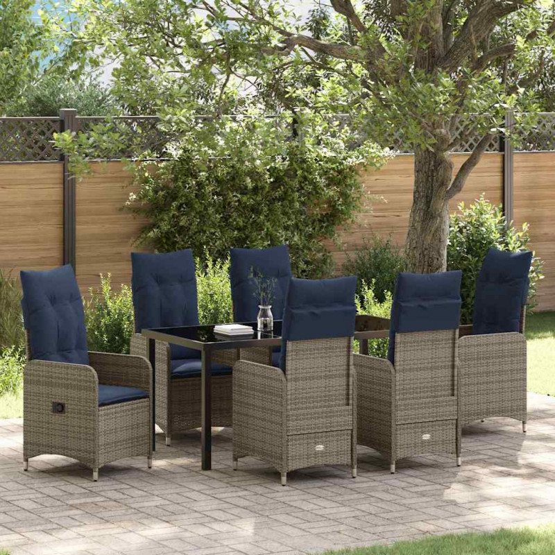 Zestaw stół i krzesła z poduszką 7 pcs Szary Rattan PE