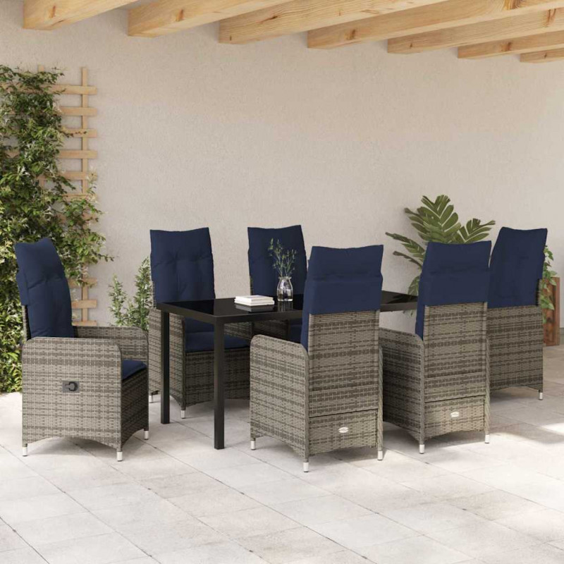 Zestaw stół i krzesła z poduszką 7 pcs Szary Rattan PE