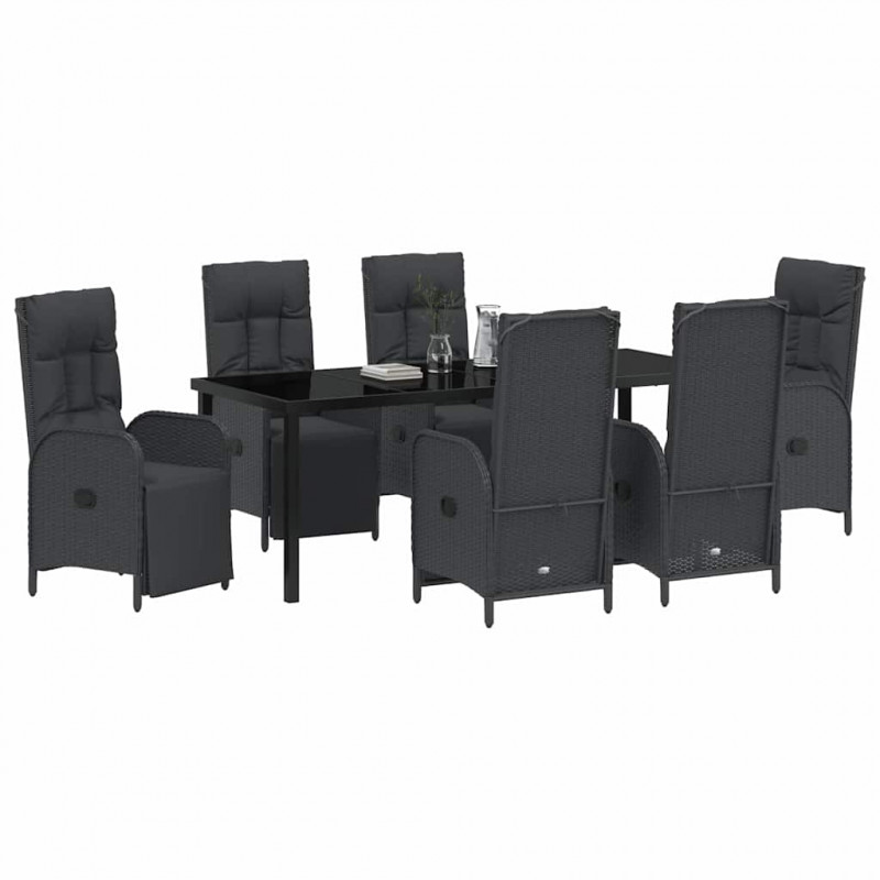 Zestaw do jadalni w ogrodzie z poduszką 7 pcs Czarny polirattan
