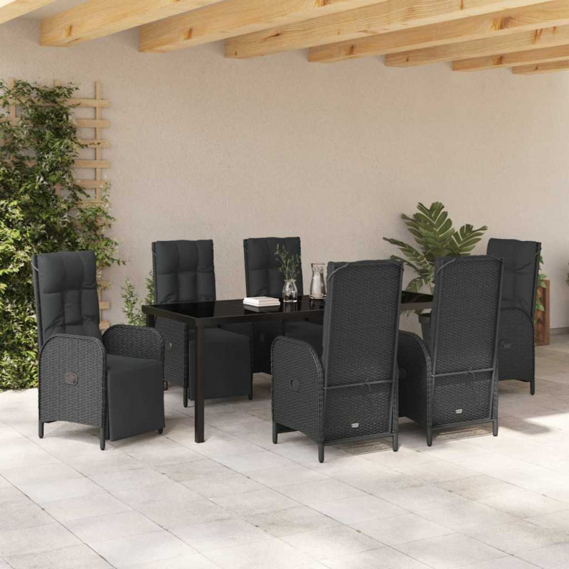 Zestaw do jadalni w ogrodzie z poduszką 7 pcs Czarny polirattan