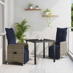 Zestaw stół i krzesła z poduszką 3 pcs Szary Rattan PE