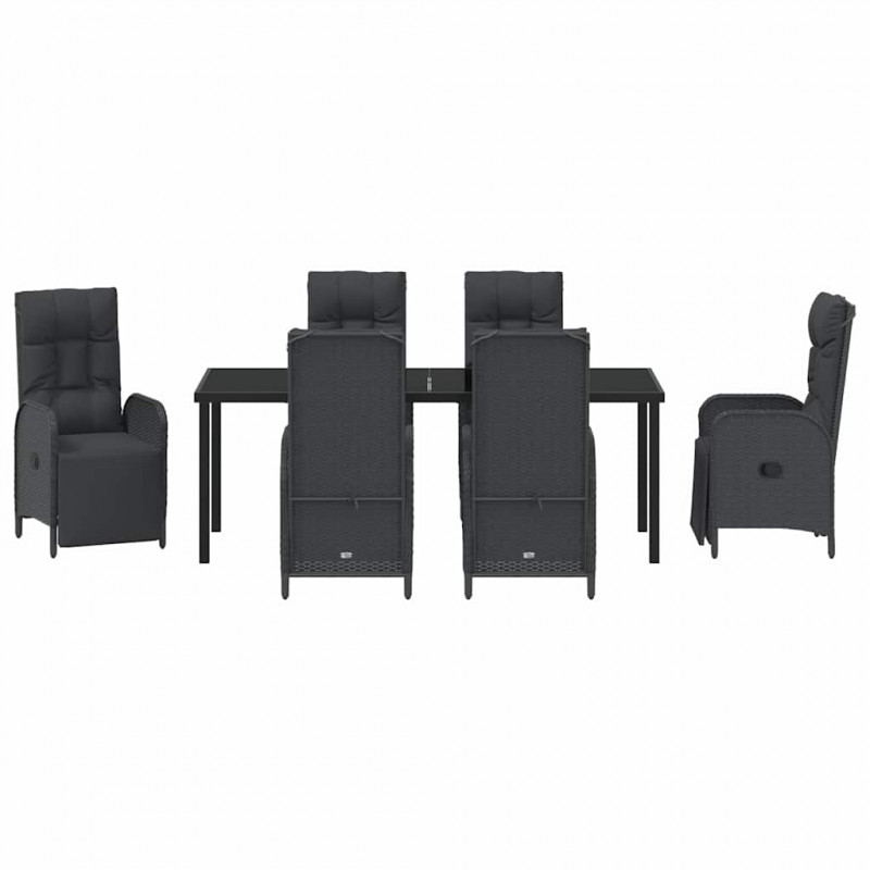 Zestaw do jadalni w ogrodzie z poduszką 7 pcs Czarny polirattan