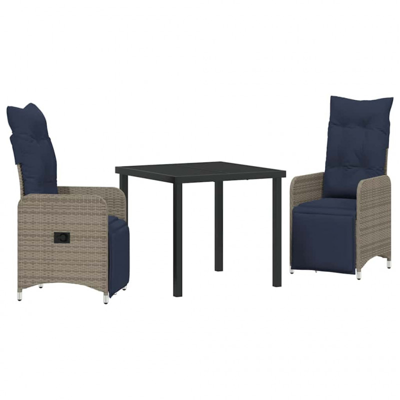 Zestaw stół i krzesła z poduszką 3 pcs Szary Rattan PE