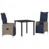 Zestaw stół i krzesła z poduszką 3 pcs Szary Rattan PE