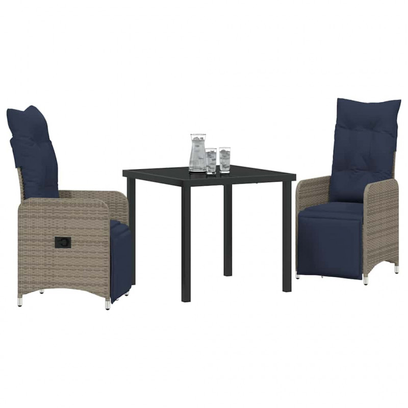 Zestaw stół i krzesła z poduszką 3 pcs Szary Rattan PE