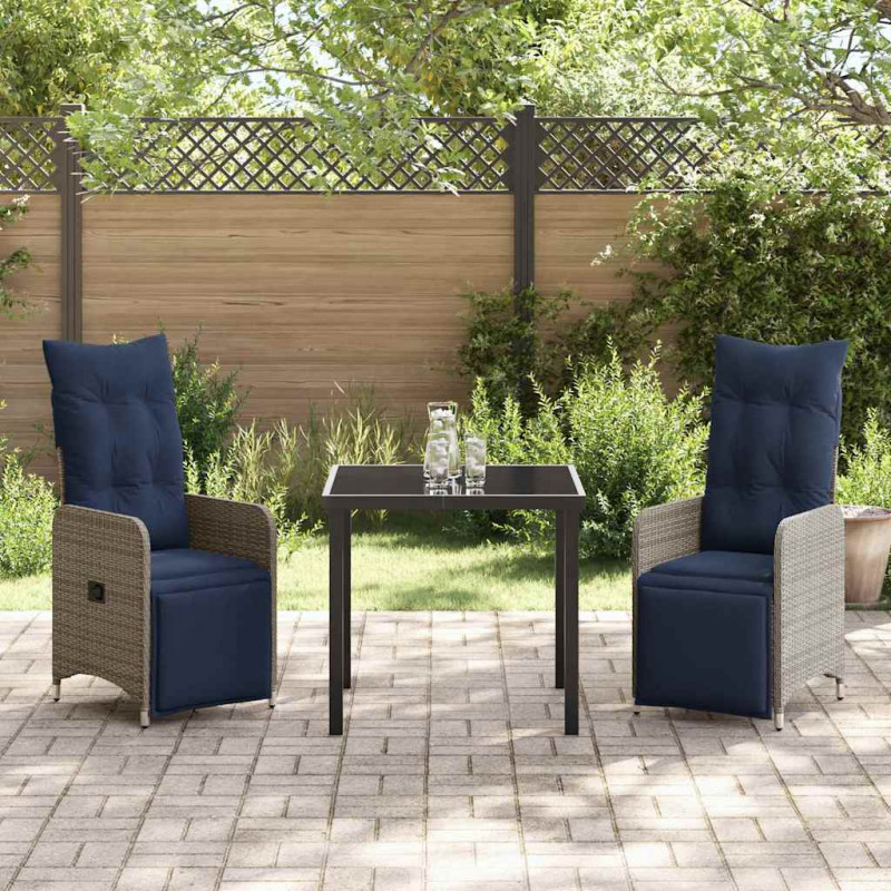 Zestaw stół i krzesła z poduszką 3 pcs Szary Rattan PE