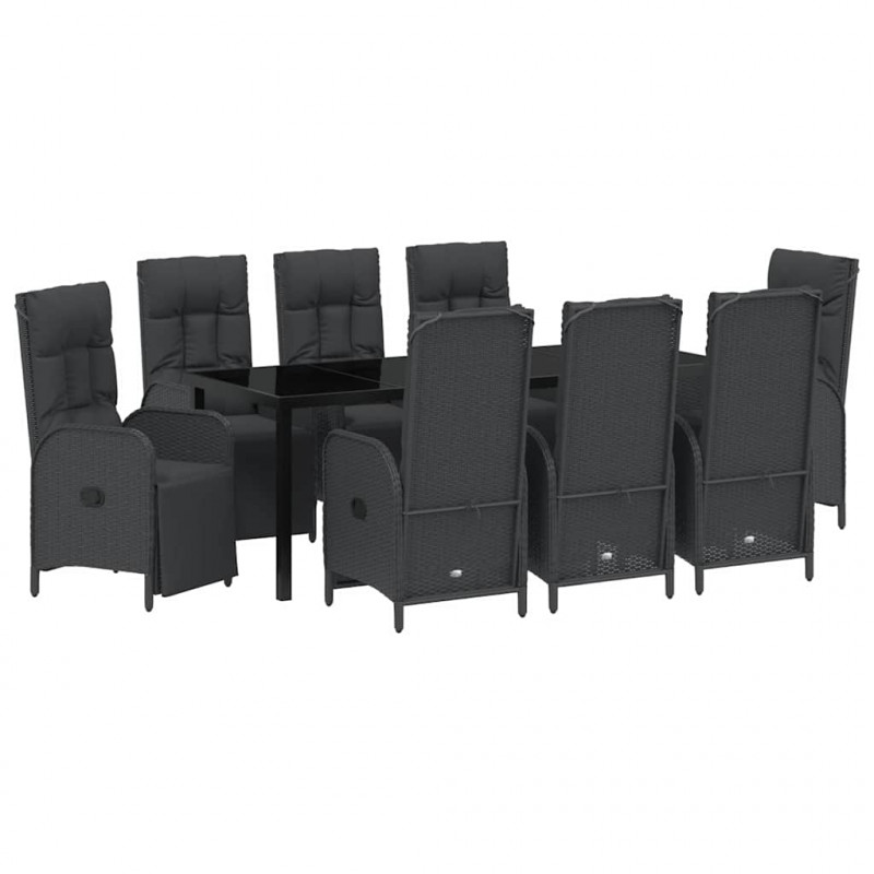 Zestaw do jadalni w ogrodzie z poduszką 9 pcs Czarny polirattan