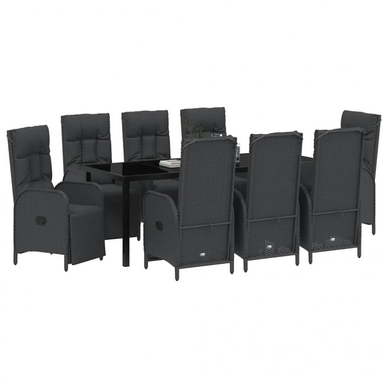 Zestaw do jadalni w ogrodzie z poduszką 9 pcs Czarny polirattan