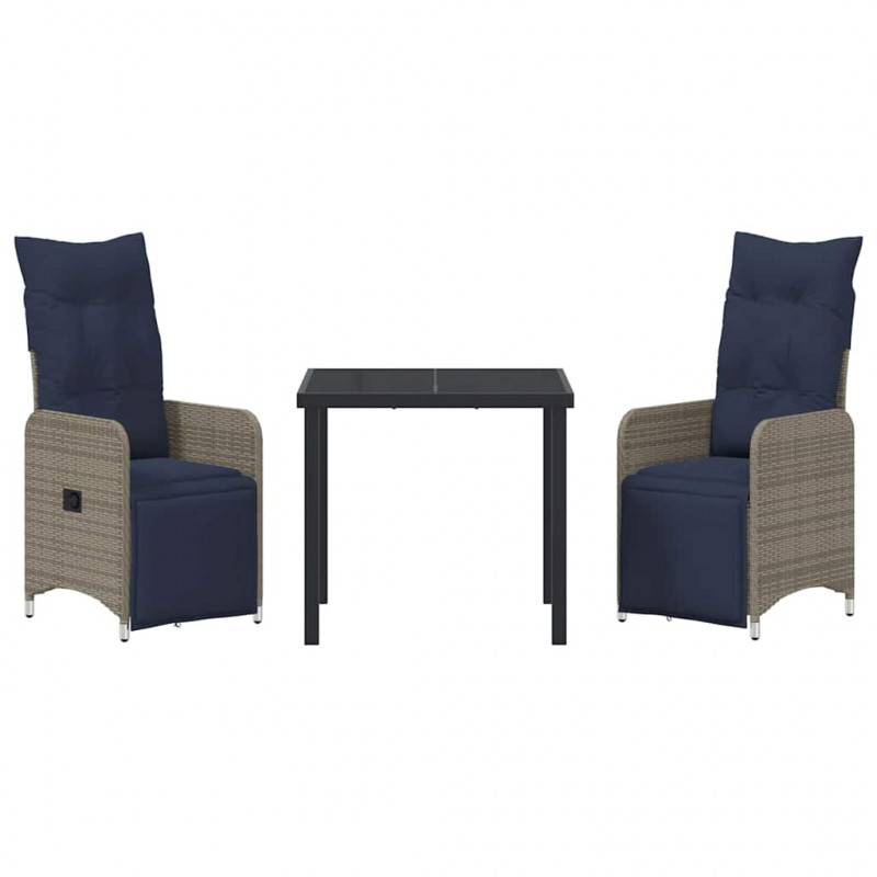 Zestaw stół i krzesła z poduszką 3 pcs Szary Rattan PE