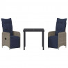 Zestaw stół i krzesła z poduszką 3 pcs Szary Rattan PE