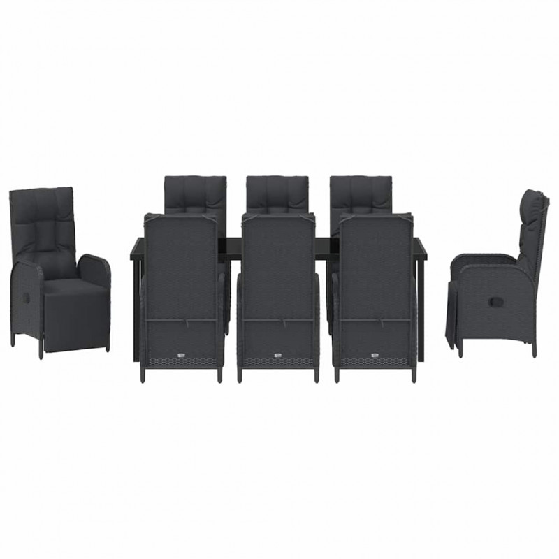 Zestaw do jadalni w ogrodzie z poduszką 9 pcs Czarny polirattan