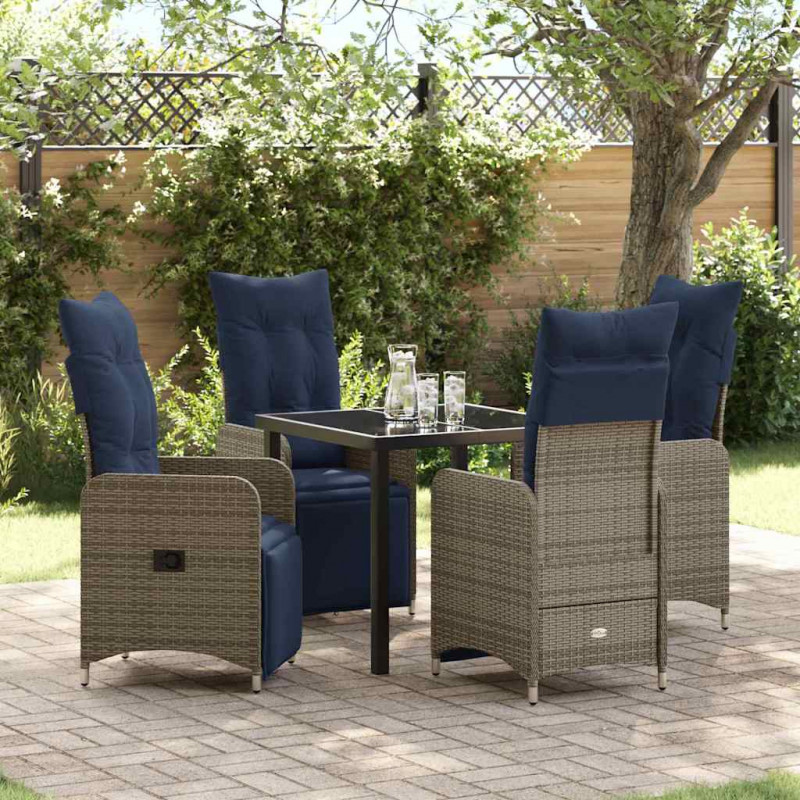 Zestaw stół i krzesła z poduszką 5 pcs Szary Rattan PE