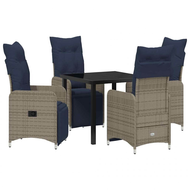 Zestaw stół i krzesła z poduszką 5 pcs Szary Rattan PE