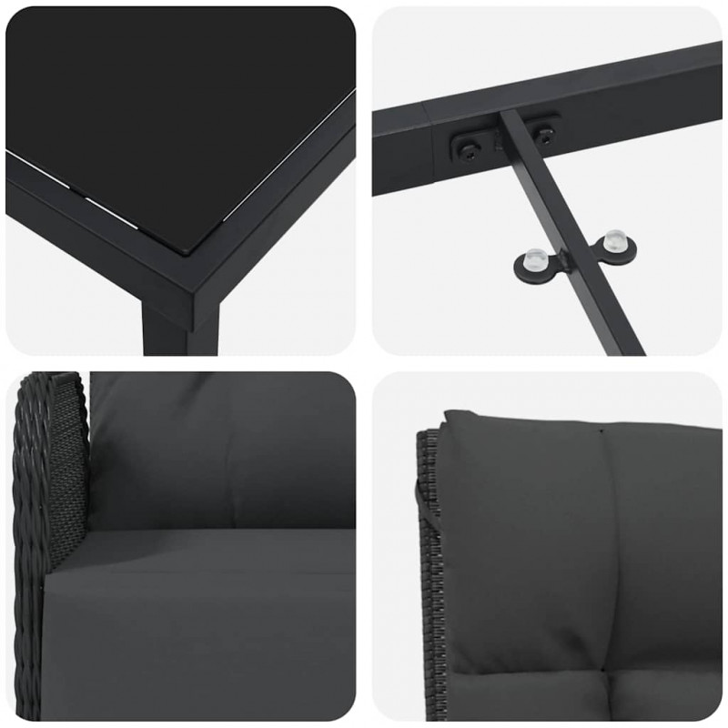 Zestaw do jadalni w ogrodzie z poduszką 9 pcs Czarny polirattan