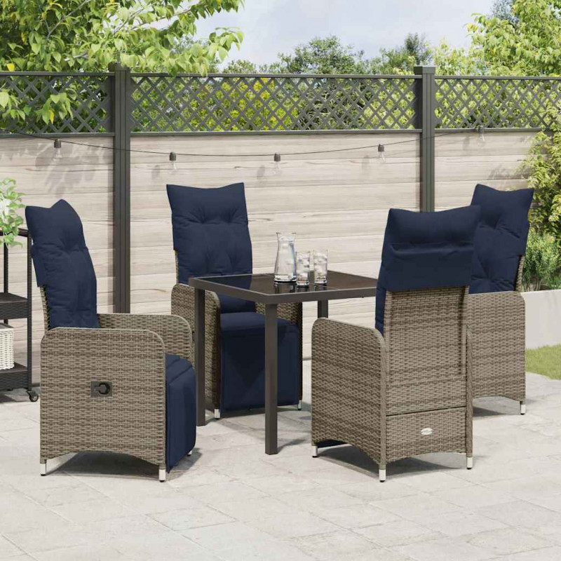 Zestaw stół i krzesła z poduszką 5 pcs Szary Rattan PE