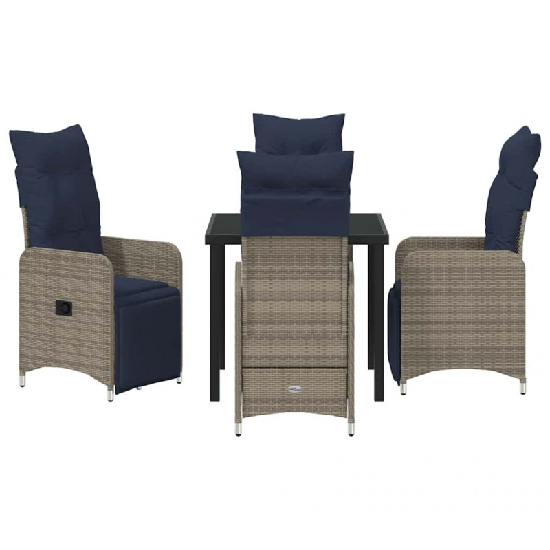 Zestaw stół i krzesła z poduszką 5 pcs Szary Rattan PE