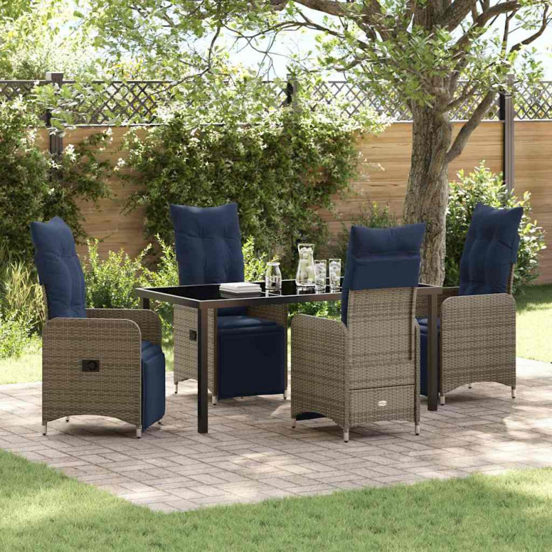 Zestaw stół i krzesła z poduszką 5 pcs Szary Rattan PE