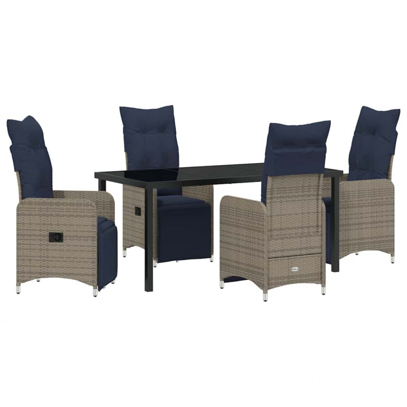 Zestaw stół i krzesła z poduszką 5 pcs Szary Rattan PE