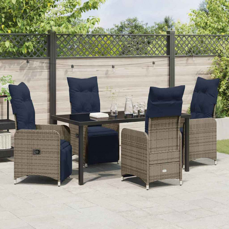 Zestaw stół i krzesła z poduszką 5 pcs Szary Rattan PE