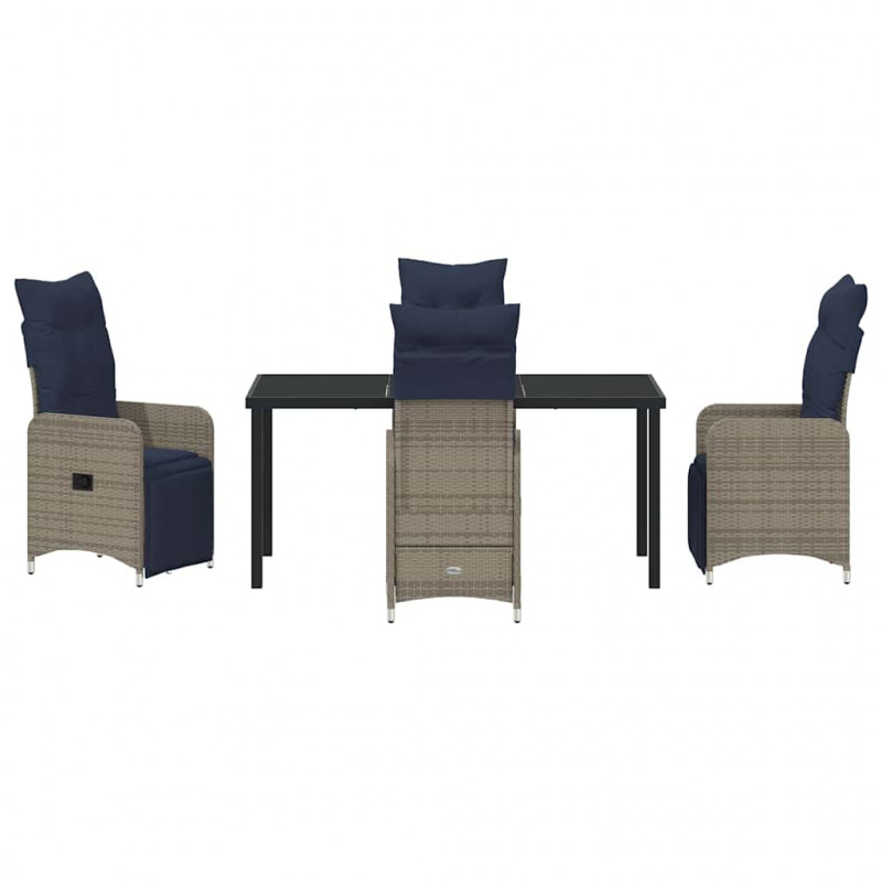 Zestaw stół i krzesła z poduszką 5 pcs Szary Rattan PE