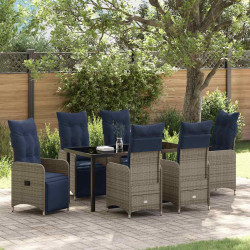 Zestaw stół i krzesła z poduszką 7 pcs Szary Rattan PE
