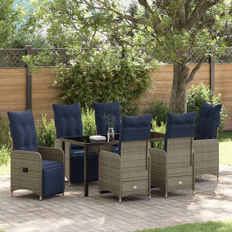 Zestaw stół i krzesła z poduszką 7 pcs Szary Rattan PE