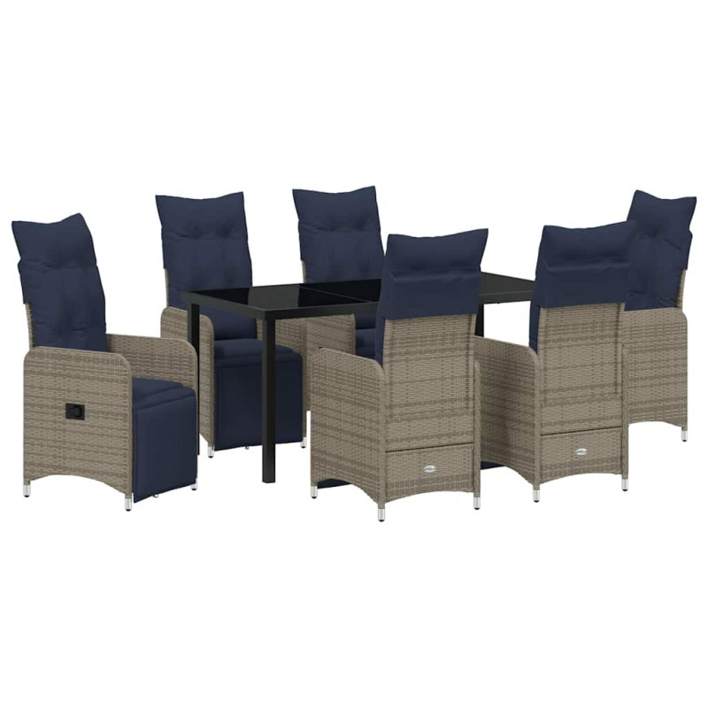 Zestaw stół i krzesła z poduszką 7 pcs Szary Rattan PE