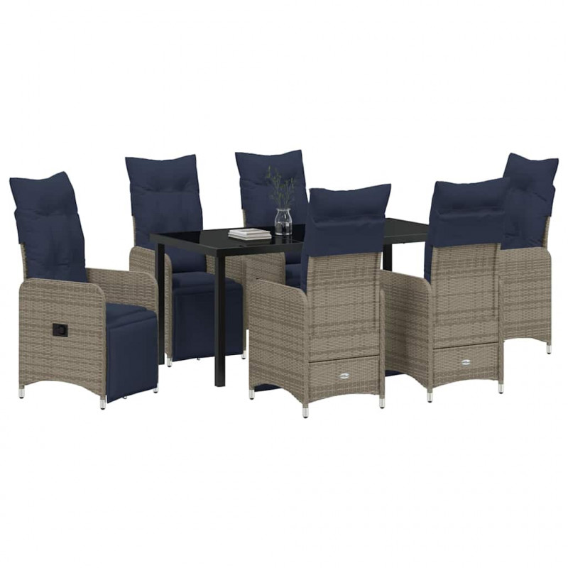 Zestaw stół i krzesła z poduszką 7 pcs Szary Rattan PE