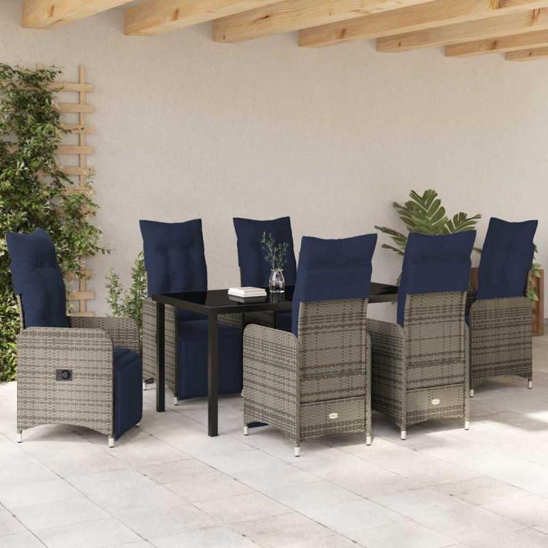 Zestaw stół i krzesła z poduszką 7 pcs Szary Rattan PE