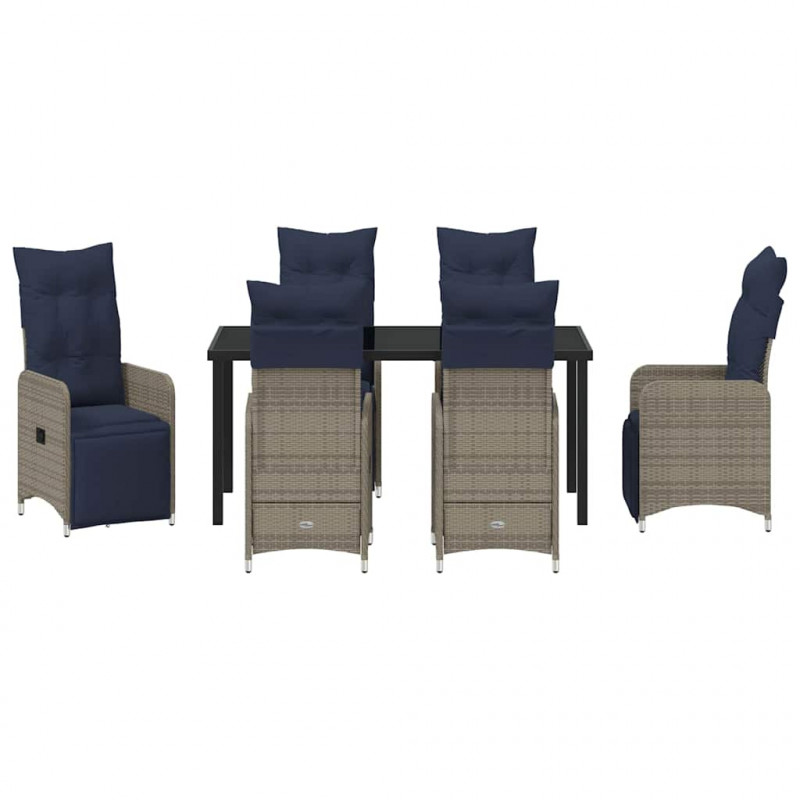 Zestaw stół i krzesła z poduszką 7 pcs Szary Rattan PE