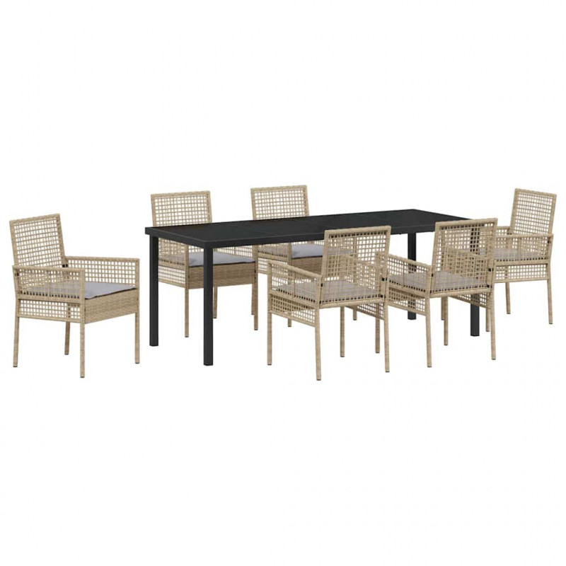 Zestaw do jadalni w ogrodzie z poduszką 7 pcs Beżowy polirattan
