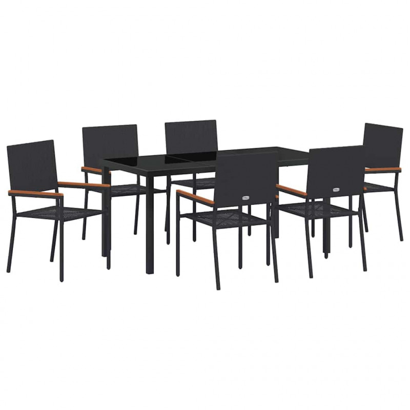 Zestaw do jadalni w ogrodzie z poduszką 7 pcs Czarny polirattan