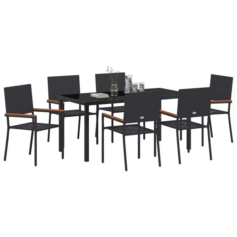 Zestaw do jadalni w ogrodzie z poduszką 7 pcs Czarny polirattan
