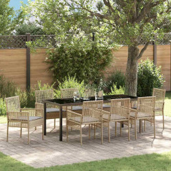 Zestaw do jadalni w ogrodzie z poduszką 9 pcs Beżowy polirattan