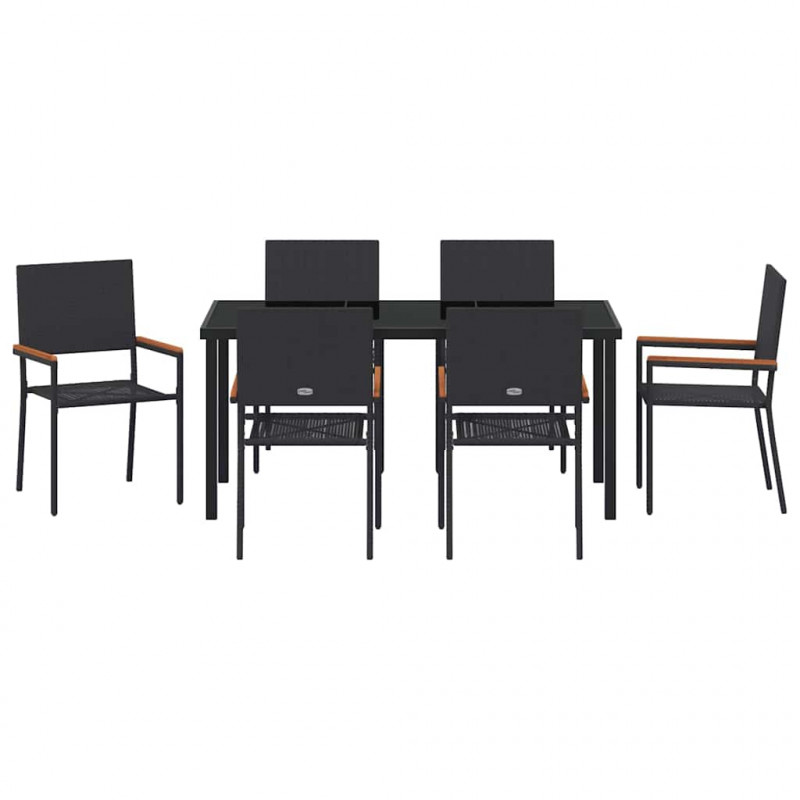 Zestaw do jadalni w ogrodzie z poduszką 7 pcs Czarny polirattan
