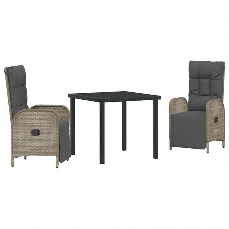 Zestaw do jadalni w ogrodzie z poduszką 3 pcs Szary polirattan