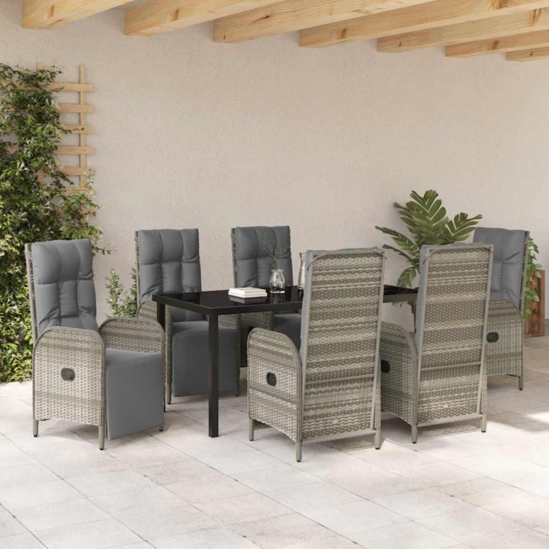 Zestaw do jadalni w ogrodzie z poduszką 7 pcs Szary polirattan