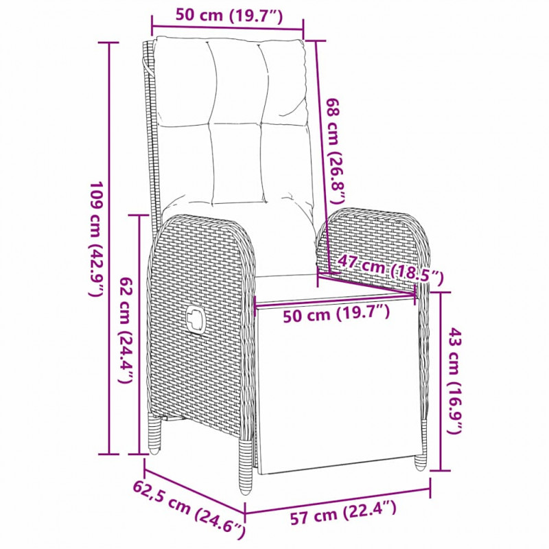 Zestaw do jadalni w ogrodzie z poduszką 7 pcs Szary polirattan