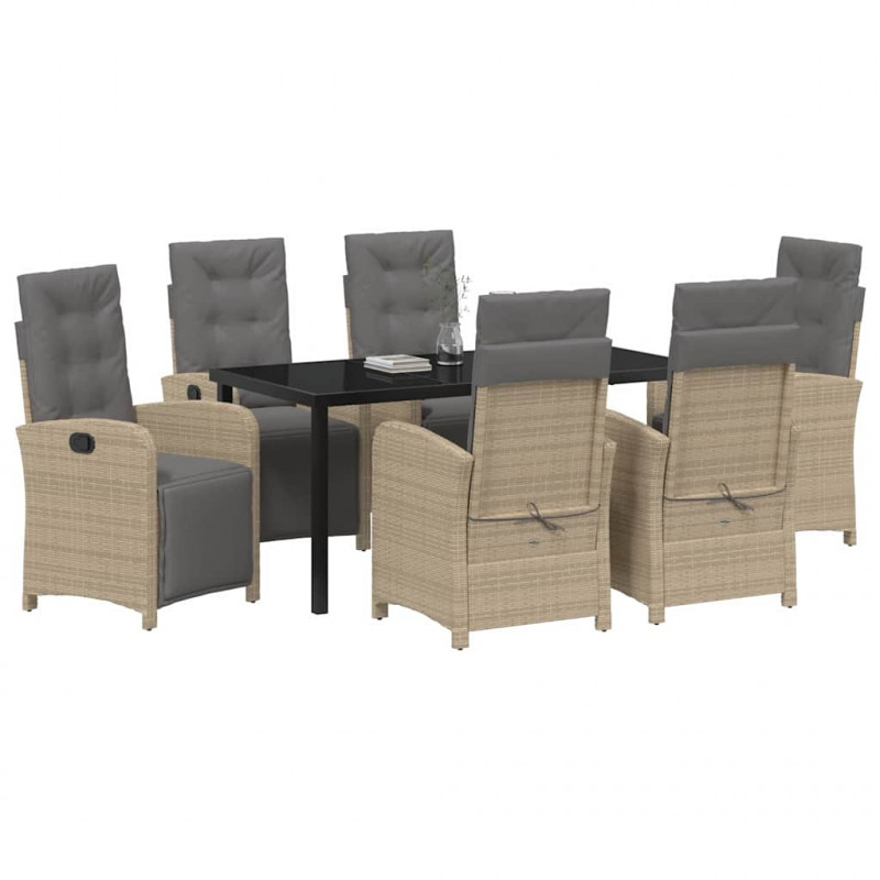 Zestaw do jadalni w ogrodzie z poduszką 7 pcs Beżowy polirattan