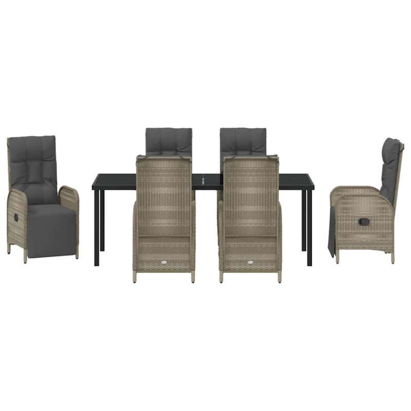 Zestaw do jadalni w ogrodzie z poduszką 7 pcs Szary polirattan