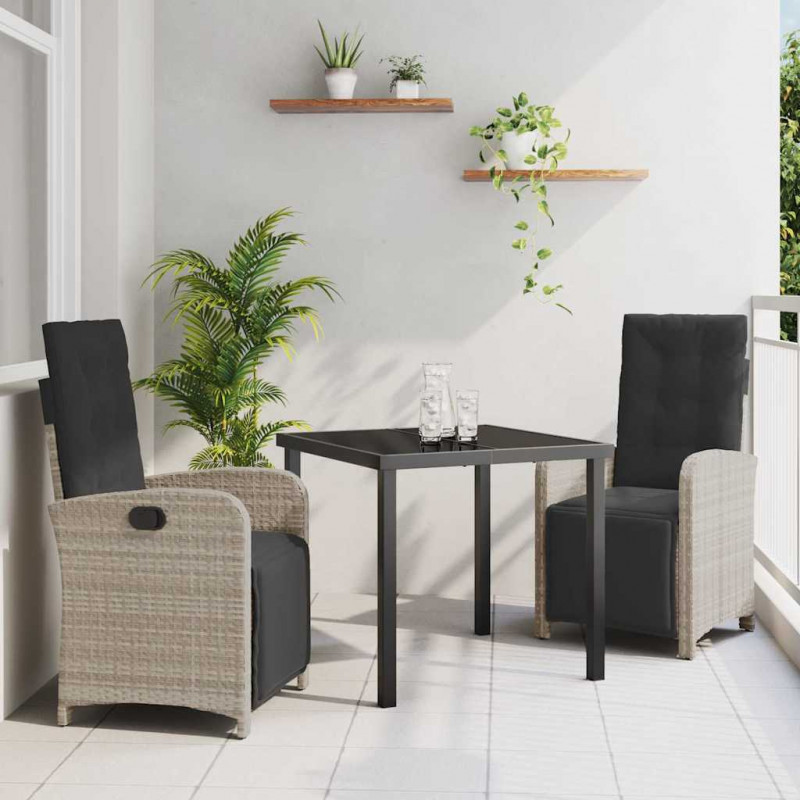 Zestaw do jadalni w ogrodzie 3 pcs Jasnoszary polirattan