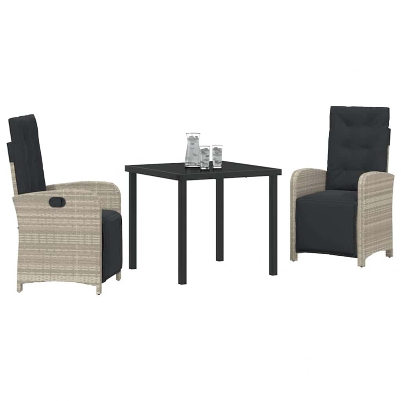 Zestaw do jadalni w ogrodzie 3 pcs Jasnoszary polirattan