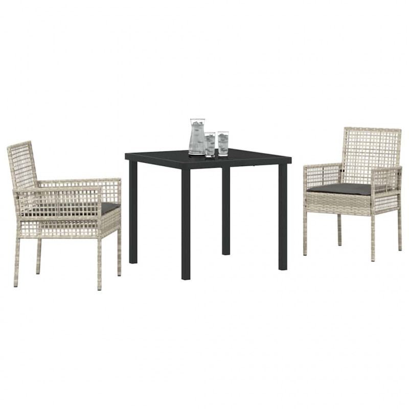 Zestaw do jadalni w ogrodzie 3 pcs Jasnoszary polirattan
