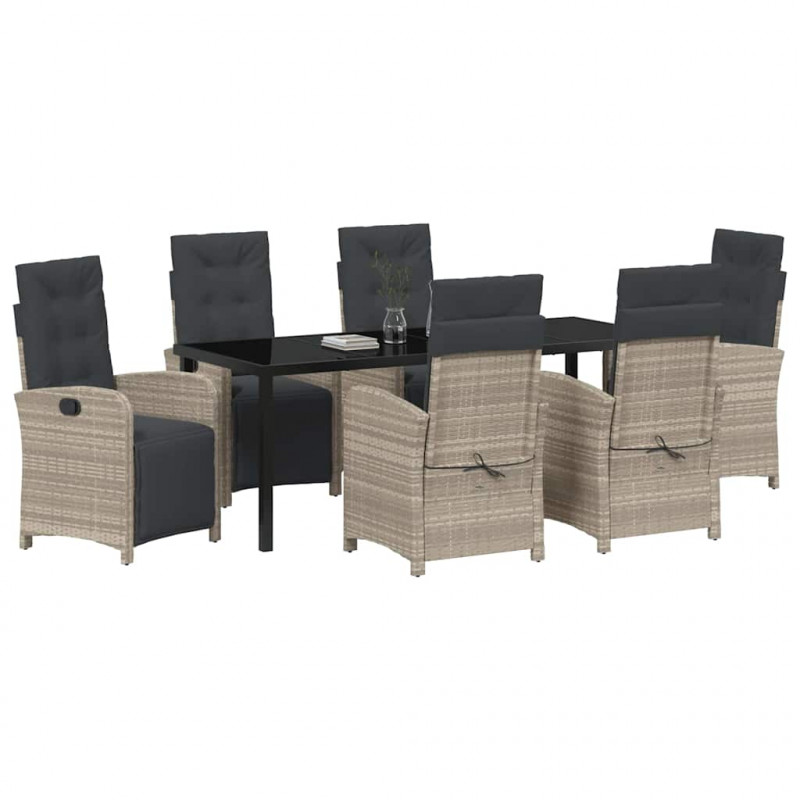 Zestaw do jadalni w ogrodzie 7 pcs Jasnoszary polirattan