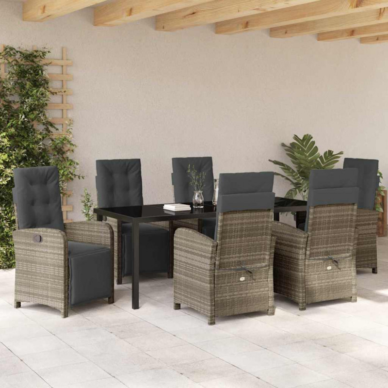 Zestaw do jadalni w ogrodzie 7 pcs Jasnoszary polirattan