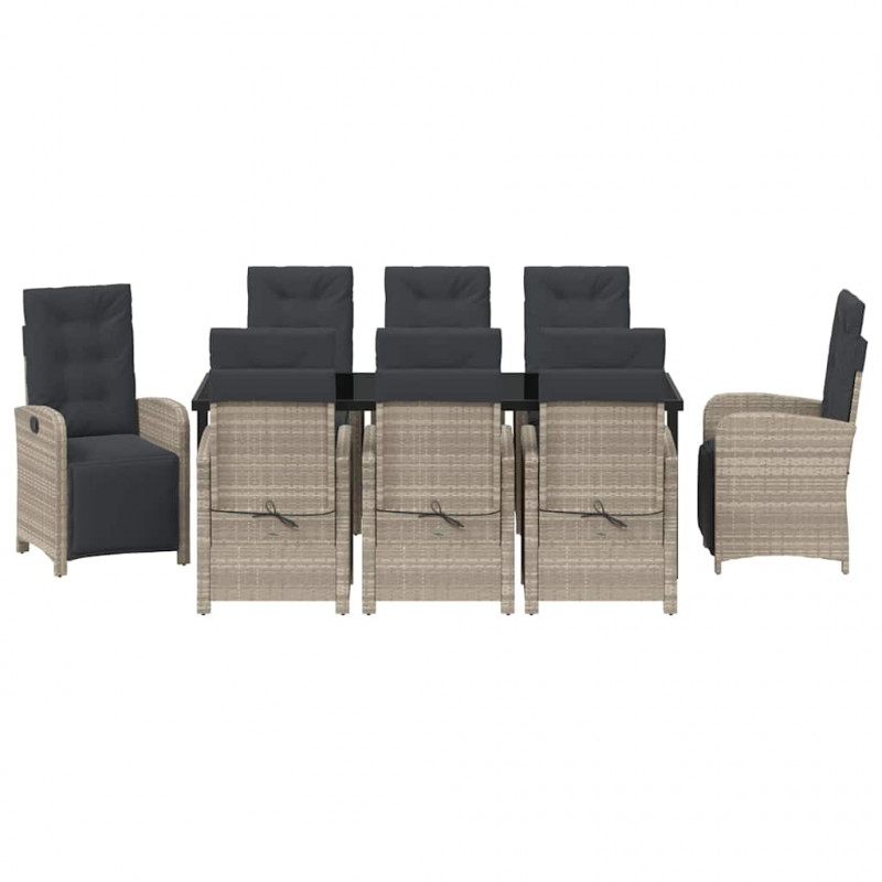 Zestaw do jadalni w ogrodzie 9 pcs Jasnoszary polirattan